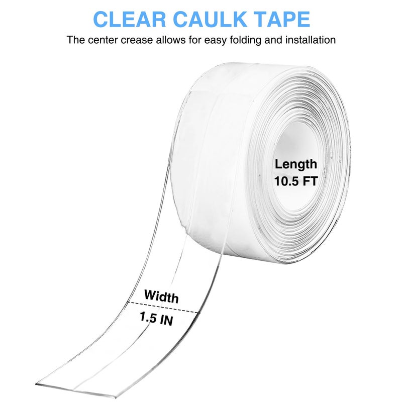 RHRVBSS Clear Caulk Tape Self Adhesive Waterproof, Transparent Kitchen and Wall Sealing Tape, Bathroom Sealant Strip for Toilet, Bath Tub, Sink, Shower (Clear,1.5" x10.5Ft) - Image 2